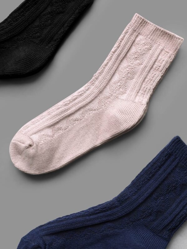 3 pairs Plain Textured Mid-Calf Socks