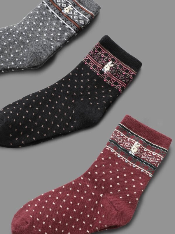 3 Pairs Vintage Rabbit Embroidered Mid-Calf Socks