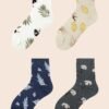 Plants Printed Three Pair Socks