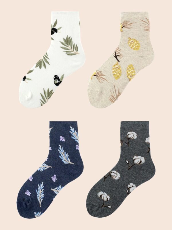 Plants Printed Three Pair Socks