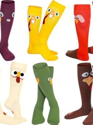 HooLing 6 Pairs Christmas Holiday Compression Socks Gifts for Women Turkey Socks Men with Pumpkin, Maple Leaf