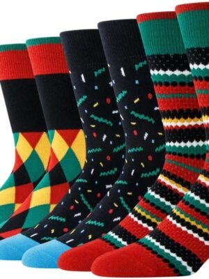 Men's Socks, Striped Pattern Crew Socks, Christmas Colorful-Funky-Funny Socks 3/6 Pairs