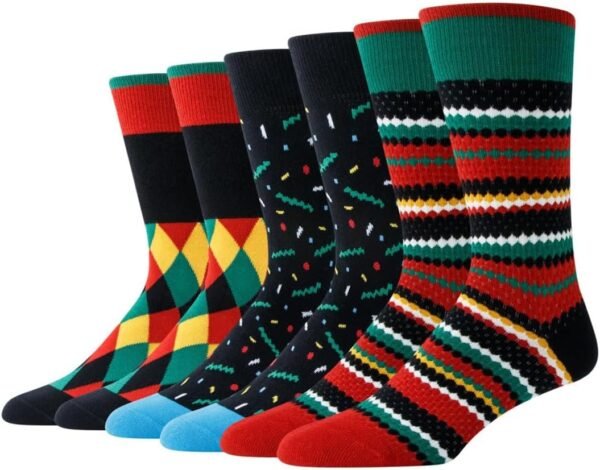 Men's Socks, Striped Pattern Crew Socks, Christmas Colorful-Funky-Funny Socks 3/6 Pairs