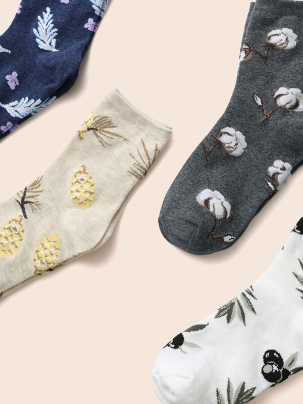 Plants Printed Three Pair Socks