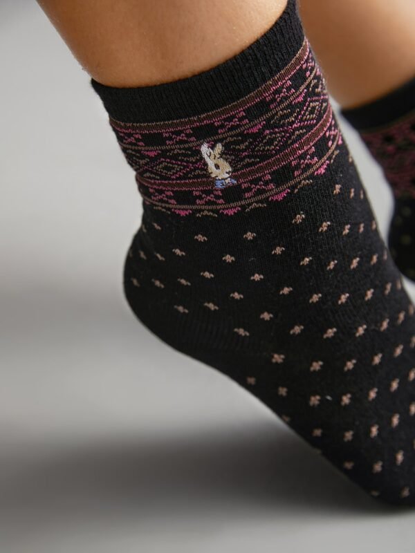3 Pairs Vintage Rabbit Embroidered Mid-Calf Socks