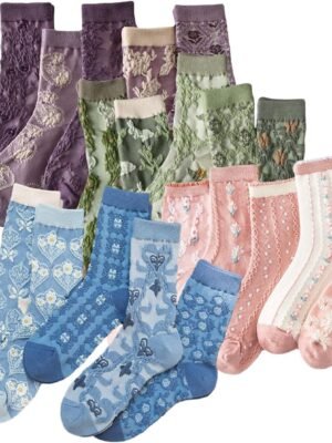 Vintage Embroidered Floral Socks for Women Combed Cotton Crew Socks