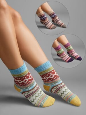 3 Pairs Geometric Textured Socks
