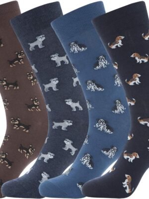 Men's Cotton Dress Crew Socks 4 Pack - Fun Colorful Striped Business Socks Gift for Men, Size 9-12