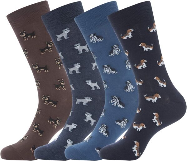 Men's Cotton Dress Crew Socks 4 Pack - Fun Colorful Striped Business Socks Gift for Men, Size 9-12