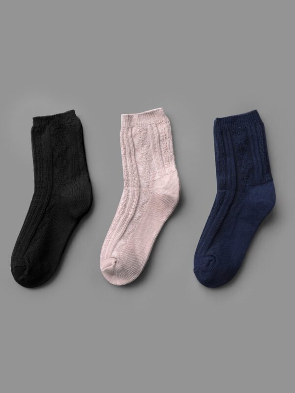3 pairs Plain Textured Mid-Calf Socks