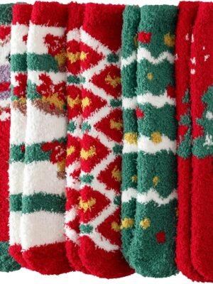 Fuzzy Socks for Women - Christmas Fuzzy Socks Cozy Fun 5 Pairs, Xmas Holiday Sock for Gifts