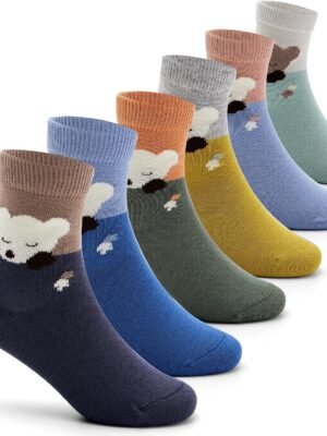Boys Cotton Crew Socks Kids Seamless Toe Socks Colorful Quarter Socks 6 Pack