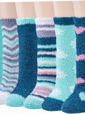 Plush Slipper Socks Women - Colorful Warm Fuzzy Crew Socks Cozy Soft for Winter Indoor