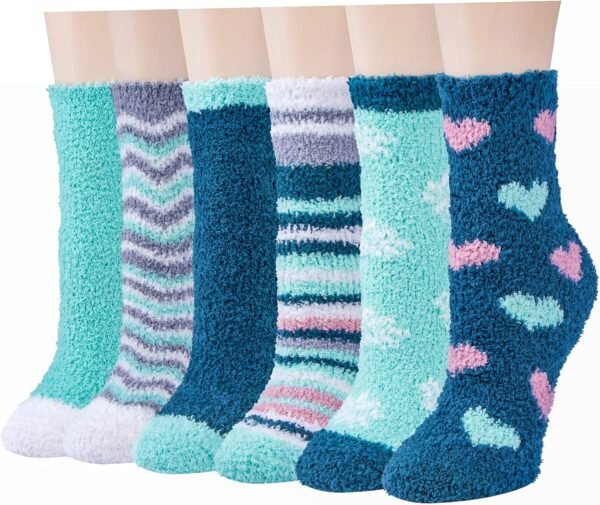 Plush Slipper Socks Women - Colorful Warm Fuzzy Crew Socks Cozy Soft for Winter Indoor