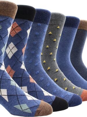 Mens Fun Dress Socks, Pattern Funny Casual Socks Pack, Colorful Striped Cotton Novelty Socks Size 10-13