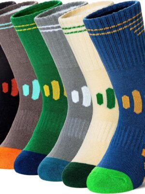 Kids Boys Athletic Socks Sport Basketball Crew Soft Cotton Breathable Youth Casual Socks 6 Pairs