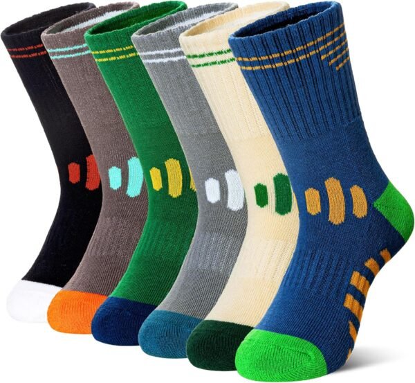 Kids Boys Athletic Socks Sport Basketball Crew Soft Cotton Breathable Youth Casual Socks 6 Pairs