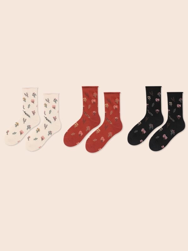 Floral Printed Three Pair Socks