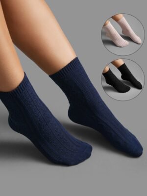 3 pairs Plain Textured Mid-Calf Socks